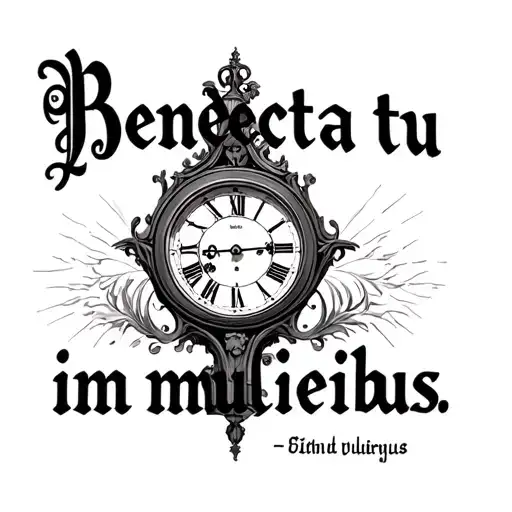 "Benedicta tu in mulieribus" Grandfather Clock with Latin Quote  tattoo design idea