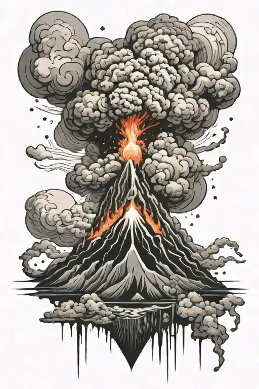 volcano erupting into space surrounded tattoo design idea