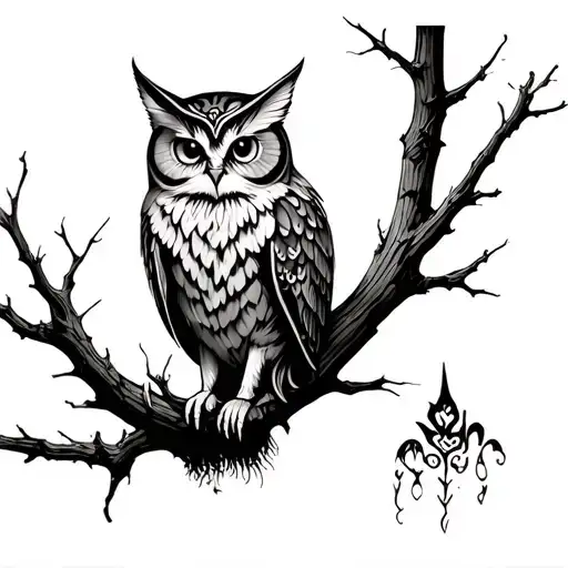manly, viking tattoo, cat owl in a tree tattoo design idea