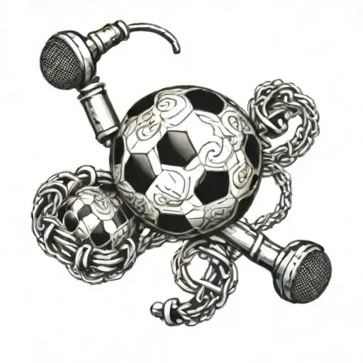 A microphone intertwined with musical notes and a soccer ball tattoo design idea
