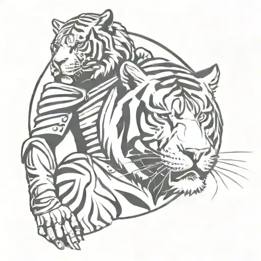 roman warrior and tiger emerging tattoo design idea