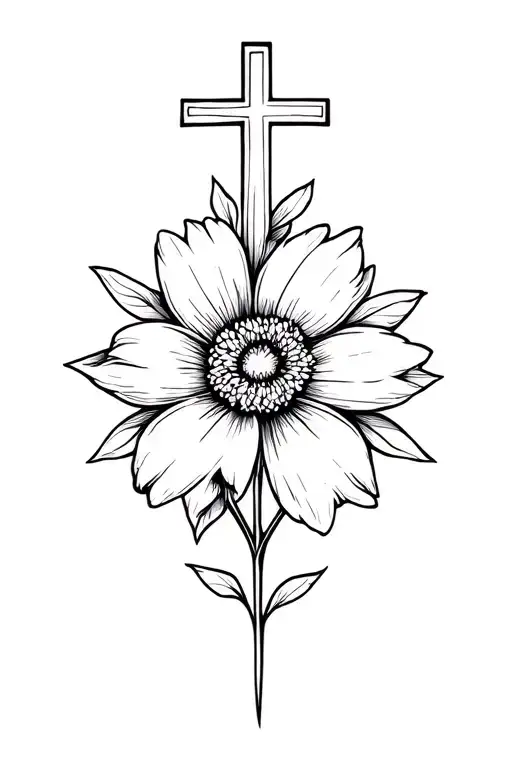 Can you design a fine line tattoo idea representing chronic illness: Lupus, EDS, POTS and include a flower, cross ekg an tattoo design idea