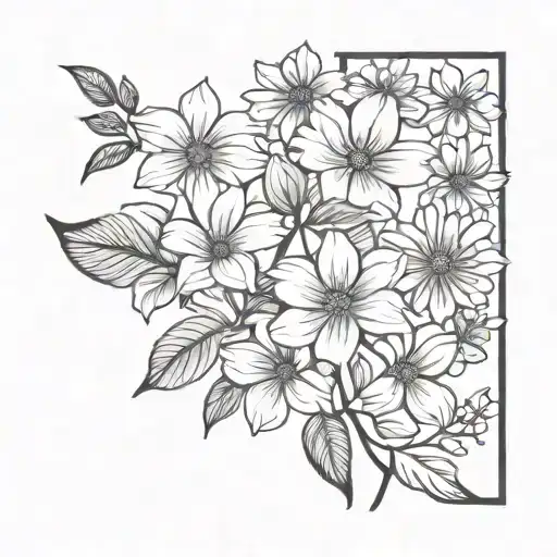 birthday month flowers September, July, May, June, February intertwined tattoo design idea