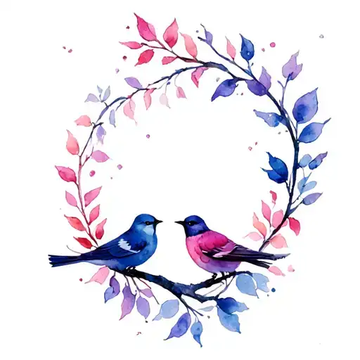 mother daughter two birds perched tattoo design idea