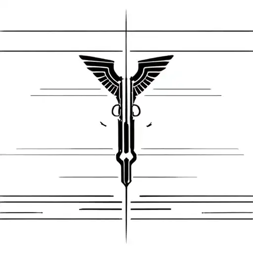 cyber sigilism style with 47 rifle tattoo design idea