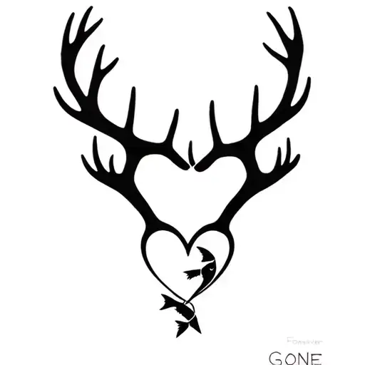 "Gone Bush Forever Free" "Gone Bush Forever Free" deer antlers making a heart with a fish jumping tattoo design idea