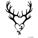 "Gone Bush Forever Free" "Gone Bush Forever Free" deer antlers making a heart with a fish jumping tattoo design idea