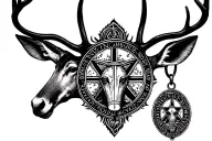 Deer head Saint Benedict Medal tattoo design idea