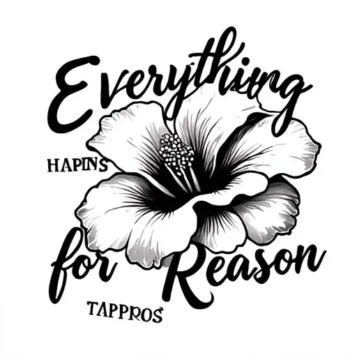 a back tattoo that is a hibiscus flower that flows into the words everything happens for a reason  tattoo design idea