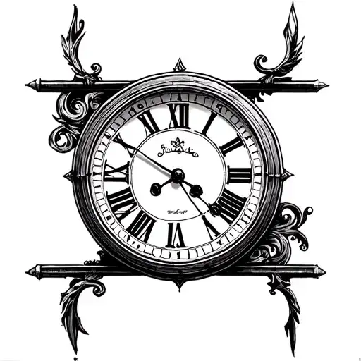 old time clock with time new roman numerals with Atlas tattoo design idea