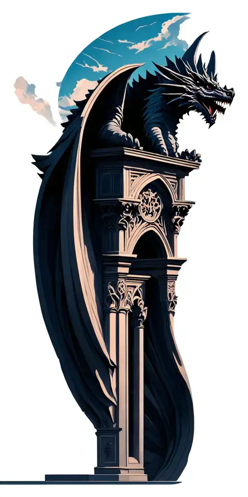 gargoyle gothic architecture sky background tattoo design idea