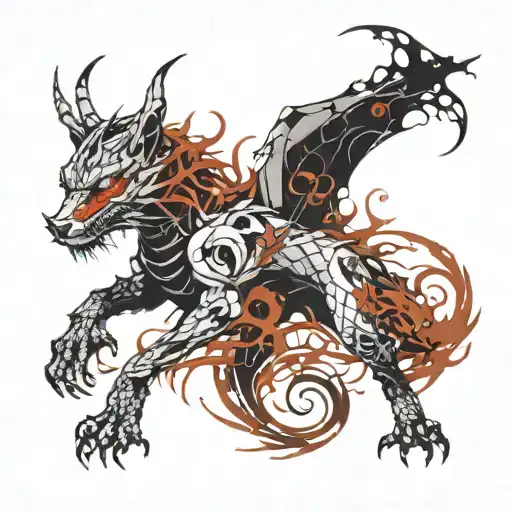 dragon wrapped round a fox curled tattoo design idea