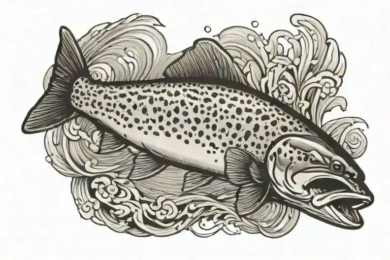 Brown trout jumping tattoo design idea