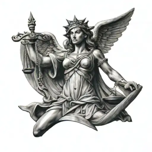 lady of justice intertwined tattoo design idea