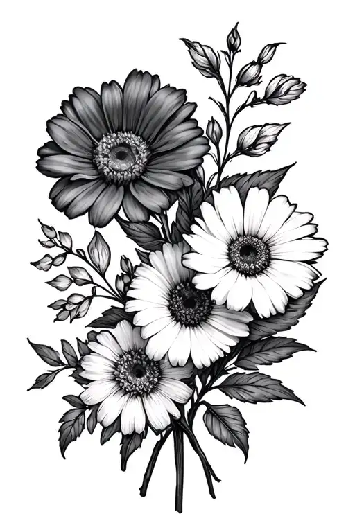 June, August And September Birth Flower bouquet tattoo design idea