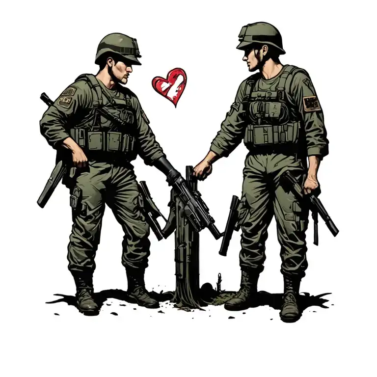 A soldier caught between duty and love tattoo design idea