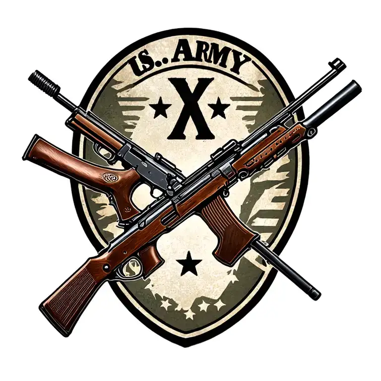 Incorporate the iconic symbol of the US Army infantry crossed rifles in a modern and abstract way tattoo design idea