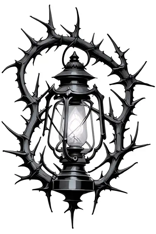 Gothic lantern with thorns wrapped tattoo design idea