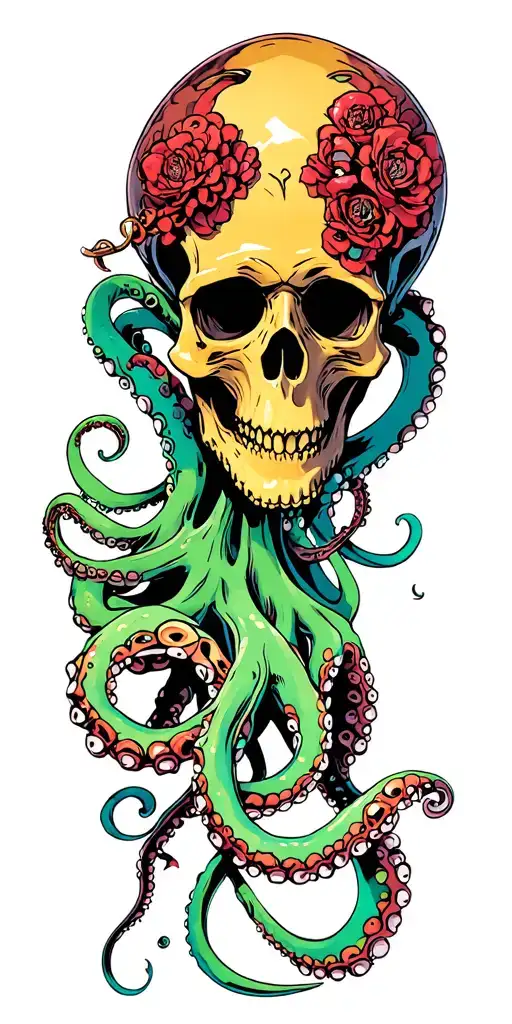 octopus and skull adorned tattoo design idea