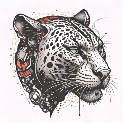 Panther cyberpunk with blood tattoo design idea