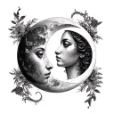 gemini and moon merging together tattoo design idea
