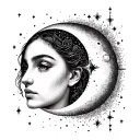 gemini and moon merging together tattoo design idea