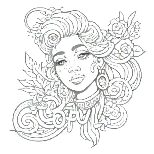 Word "Joyful Young" in 80s style tattoo design idea