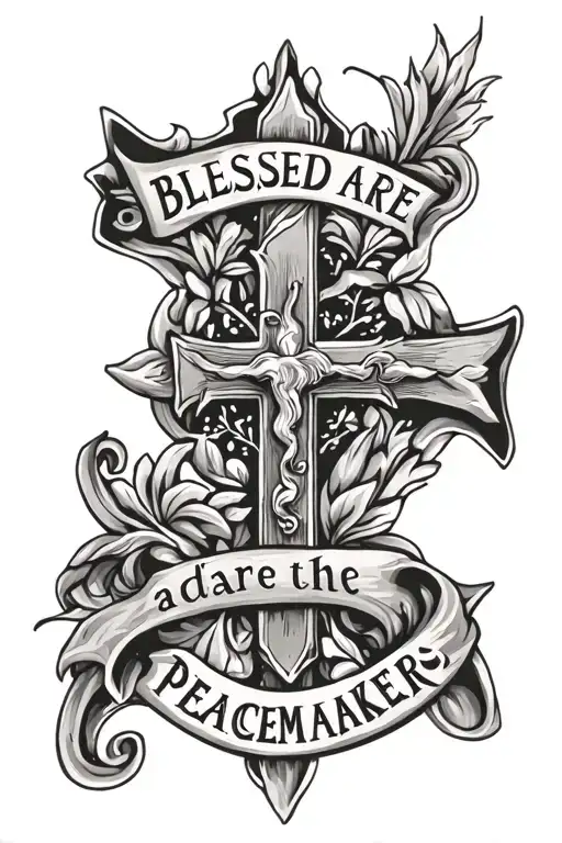 "Blessed are the Peacemakers" same cross with blessed are the peacemakers written as text tattoo design idea