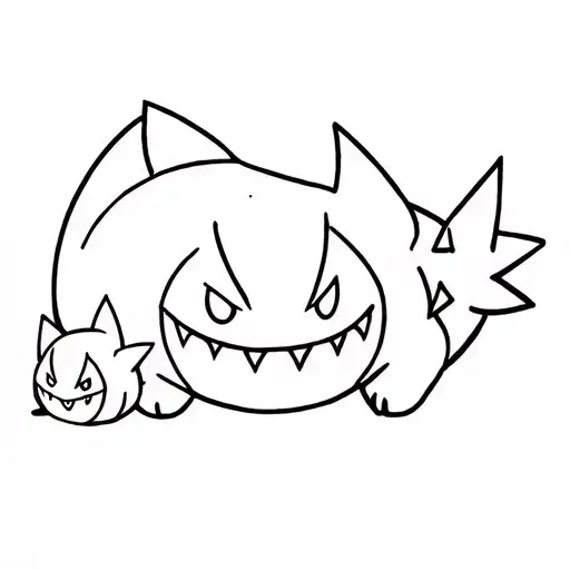 gengar + 2 smaller pokemon tattoo design idea