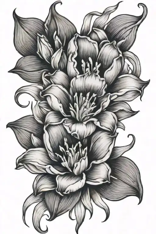 Lily rose tulip intertwined  tattoo design idea