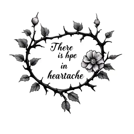 "There is hope in heartache " Vines with thorns and flowers tattoo design idea