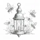 a lamp with fireflies around it  tattoo design idea