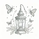 a lamp with fireflies around it  tattoo design idea