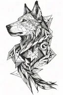 Geometric half wolf half goat face tattoo with shadows tattoo design idea