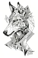 Geometric half wolf half goat face tattoo with shadows tattoo design idea