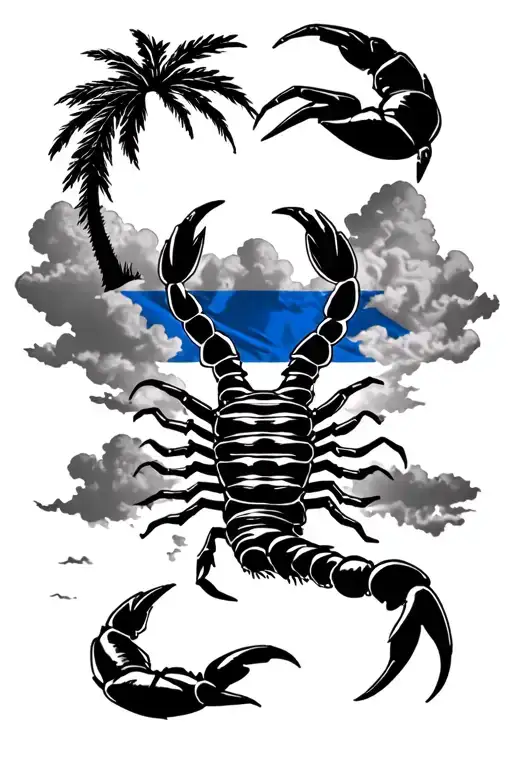 Haiti, Haitian flag, scorpion, clouds, palm tree, 1804 tattoo design idea