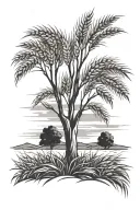 wheat field and tree tattoo design idea