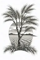 wheat field and tree tattoo design idea
