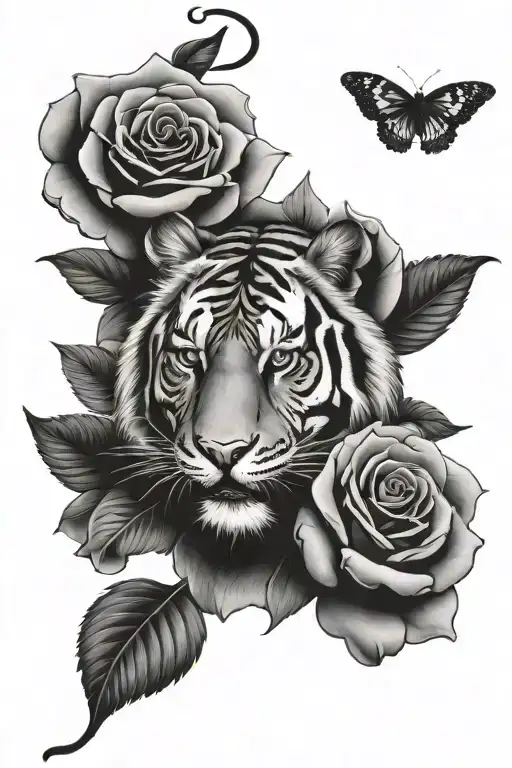 tiger and rose tattoo design idea