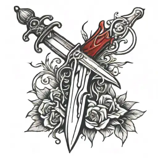 A dagger dripping with blood, with lyrics from a favorite rap song incorporated into the design tattoo design idea
