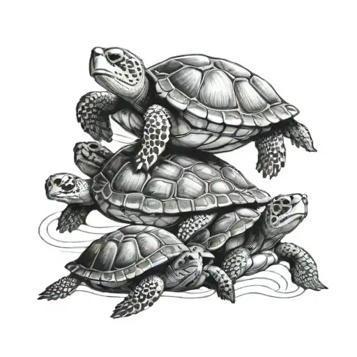 3 turtles in a line going upward with each in a different stage of swimming tattoo design idea