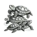 3 turtles in a line going upward with each in a different stage of swimming tattoo design idea