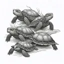 3 turtles in a line going upward with each in a different stage of swimming tattoo design idea