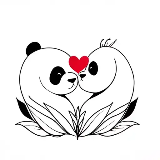Generate the unique minimal symbolic couples tattoo indicating true love with the mixture of lily and panda but a abstra tattoo design idea