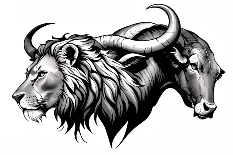 leo lion face and Taurus bull with space for names and date of births and add some other details  tattoo design idea