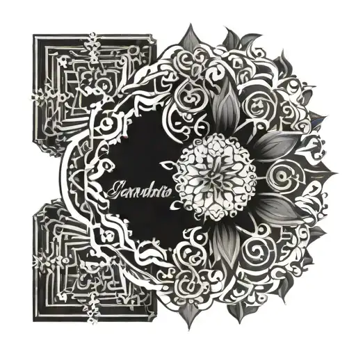 An intricate mandala incorporating the names Jennifer and Cynthia in a stylish way tattoo design idea