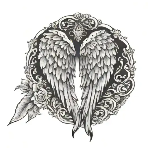 simple angel wings, include "never alone" and the bible verse Isaiah 43:2 tattoo design idea