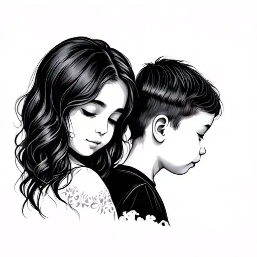 Mother and son minimalist design tattoo design idea