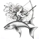 mermaid and fishing and hunting tattoo design idea