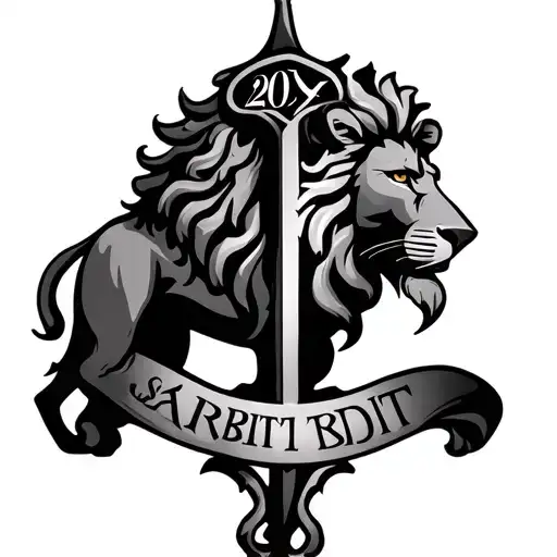 khanda with lion and roman numerals 2007 with the name sarbjit tattoo design idea